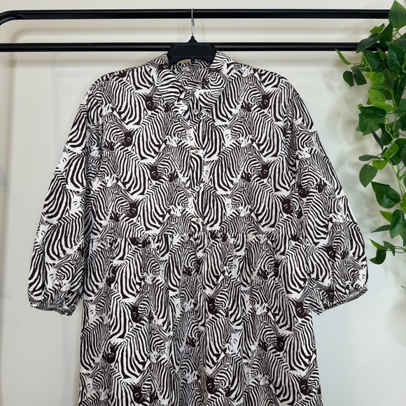 Maeve by Anthropologie Bettina Tiered Midi Shirt Dress Zebra Print Motif Medium - Picture 4 of 12